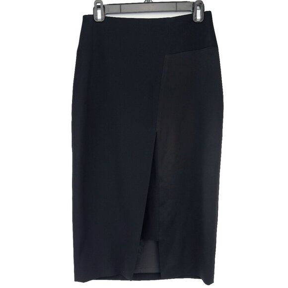 JUDITH & CHARLES Designer Office Pannel Pencil Front Slit Black luxury Skirt s 2 - Picture 1 of 7